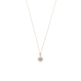 14 Karat Gold Plated CZ Star and Synthetic Opal Necklace