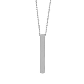 Four Sided Rhodium Plated Vertical Bar Drop Necklace
