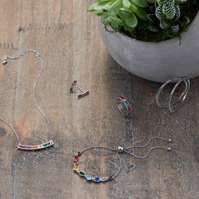 Rhodium Plated Multi Color CZ 40mm Click Hoop Earrings