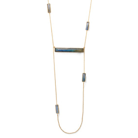 14 Karat Gold Plated Brass Labradorite Bar Fashion Necklace