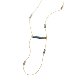 14 Karat Gold Plated Brass Labradorite Bar Fashion Necklace