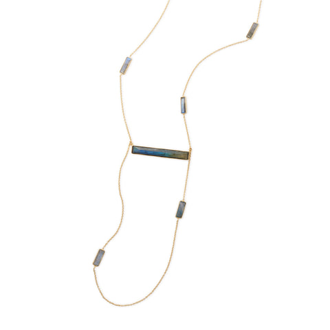 14 Karat Gold Plated Brass Labradorite Bar Fashion Necklace