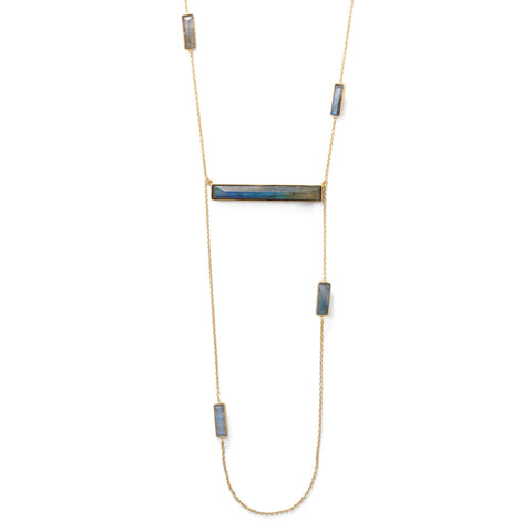 14 Karat Gold Plated Brass Labradorite Bar Fashion Necklace