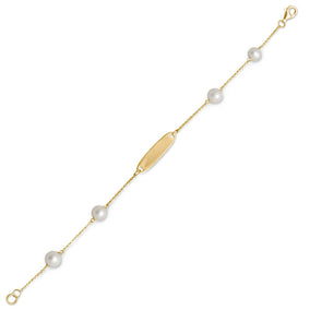 14 Karat Gold Plated ID Bracelet with White Cultured Freshwater Pearls