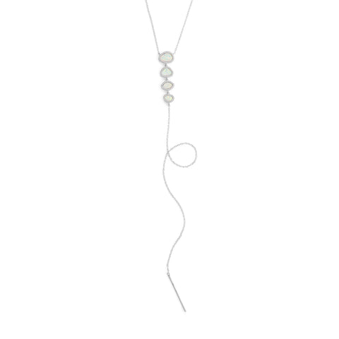 Rhodium Plated Opal and CZ Drop Necklace