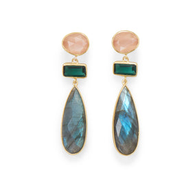 14 Karat Gold Plated Multi Stone Post Earrings