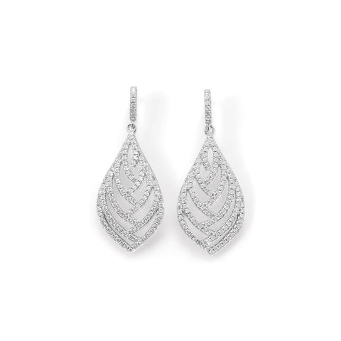 Rhodium Plated CZ Leaf Earring