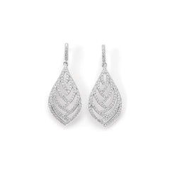 Rhodium Plated CZ Leaf Earring