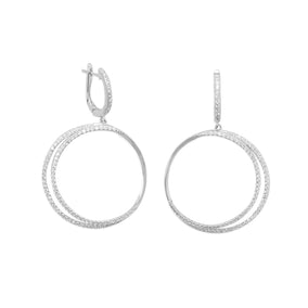 Rhodium Plated CZ Double Hoop Earrings