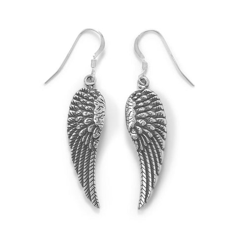Oxidized Angel Wing French Wire Earrings