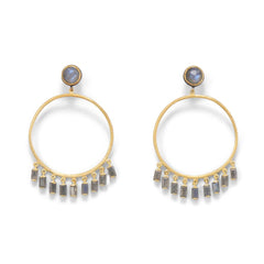 14 Karat Gold Plated Post Hoop Earrings with Dangling Labradorite
