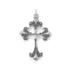 Oxidized Fleur-De-Lis Cross Pend