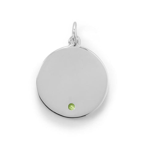 Engravable Rhodium Plated CZ Pendant -  August Birthstone