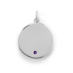 Engravable Rhodium Plated CZ Pendant - February Birthstone