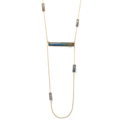 14 Karat Gold Plated Brass Labradorite Bar Fashion Necklace